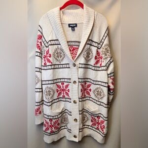 Lands End Women’s Fair Isle Cowl Neck 100% Cotton Cardigan Sweater Size 2X